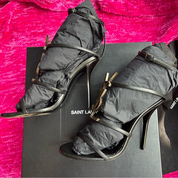 100% Auth YSL Cassandra 110 heels black/gold bronze size 37/7 TTS box and bags - Picture 15 of 16